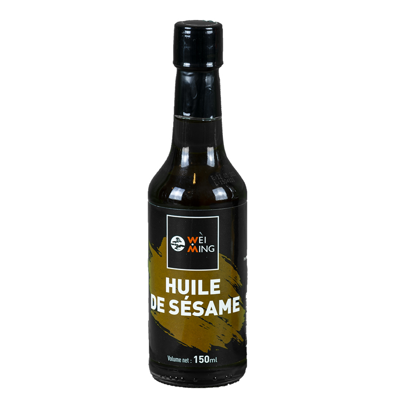 Packshot flacon d'huile de sésame Wei Ming sur fond blanc